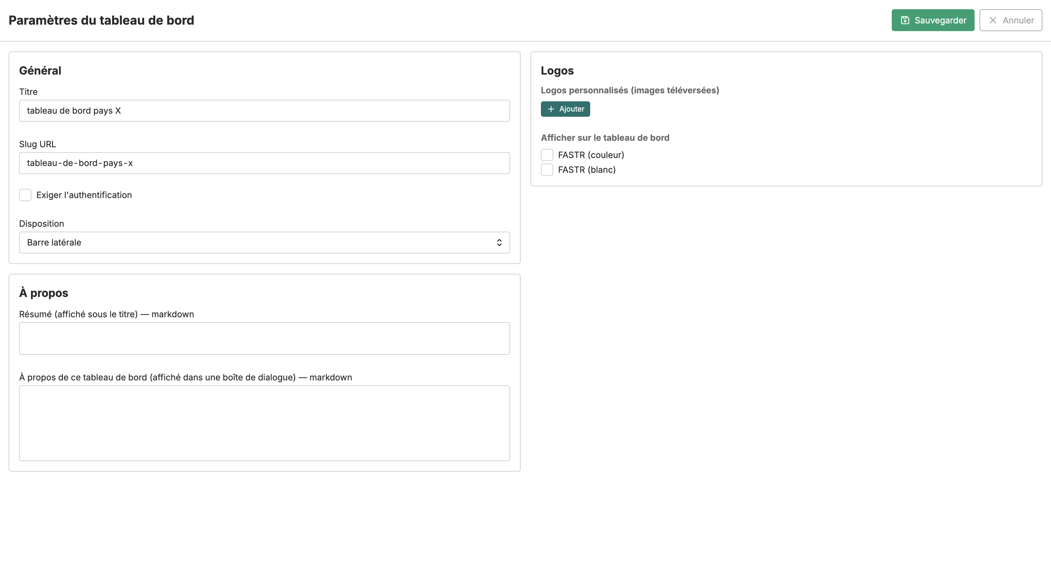Dashboard Settings FR