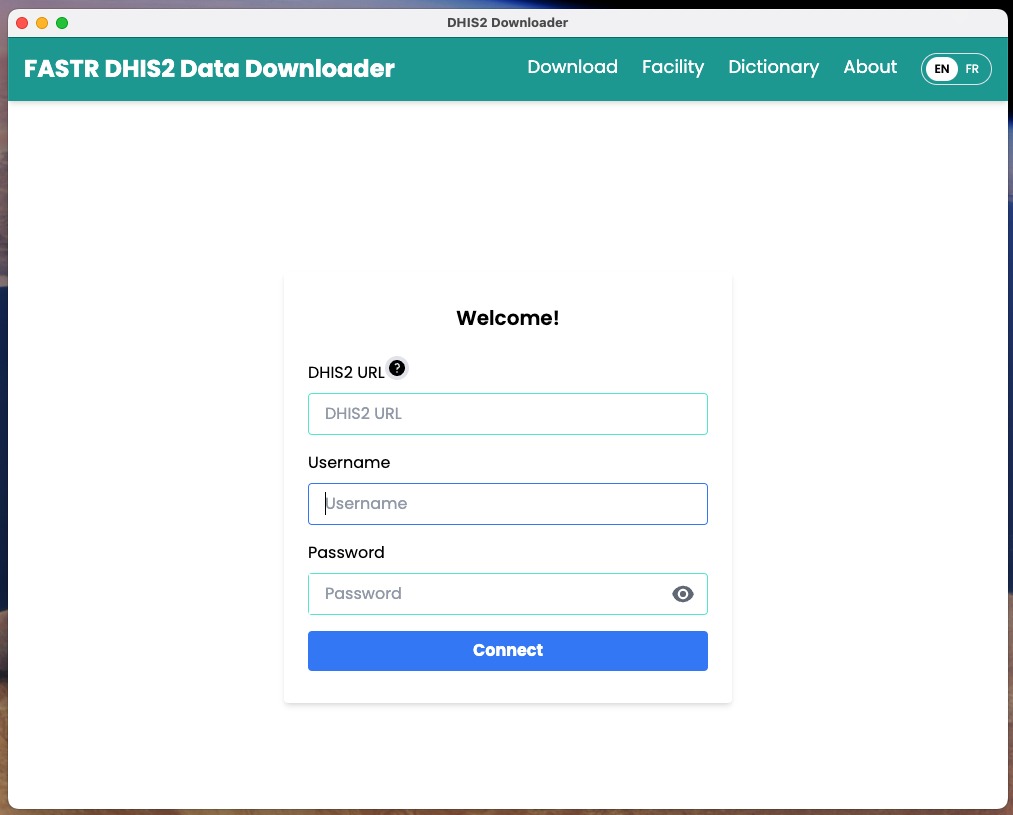 Data Downloader login screen h:450